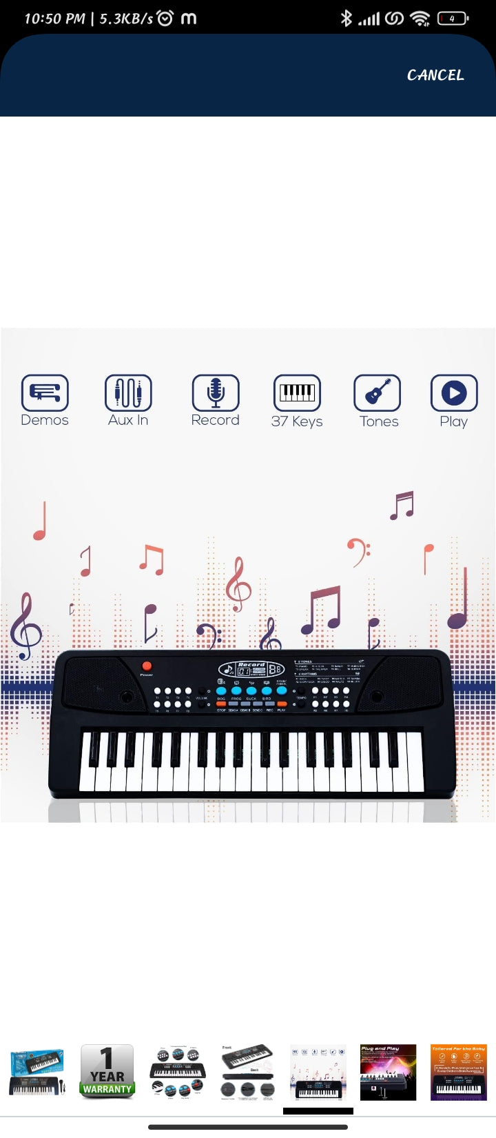 Kids Piano with Mic, 37 Keys 8 Rhythms 8 Tones 6 Demos Portable Electronic Keyboard Toy Beginners Educational Songs Recording Musical Toys Age 3 and above Boys Girls