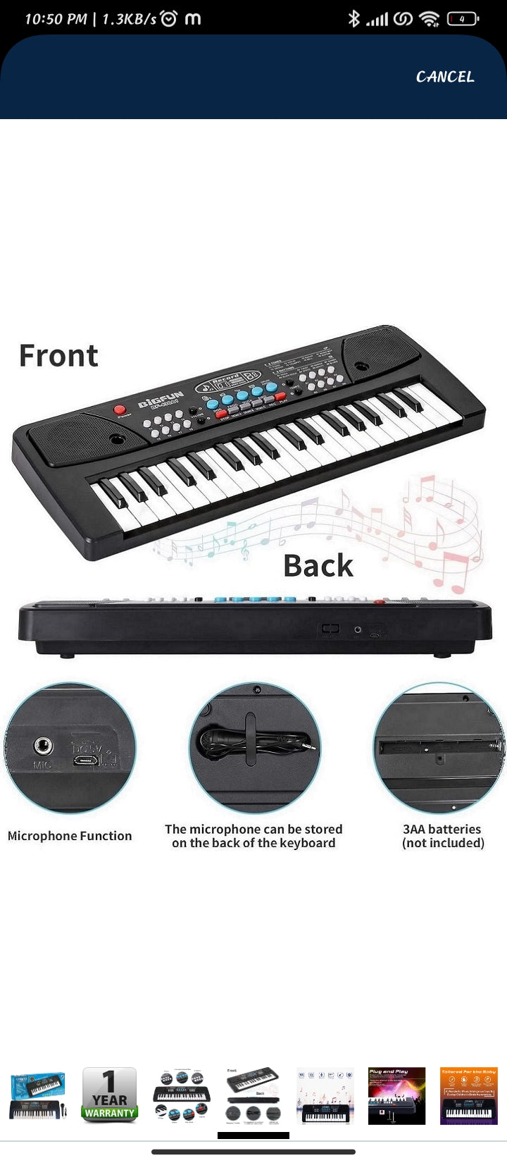 Kids Piano with Mic, 37 Keys 8 Rhythms 8 Tones 6 Demos Portable Electronic Keyboard Toy Beginners Educational Songs Recording Musical Toys Age 3 and above Boys Girls