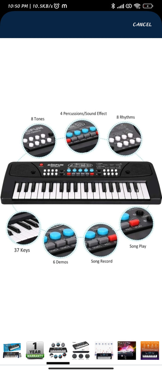 Kids Piano with Mic, 37 Keys 8 Rhythms 8 Tones 6 Demos Portable Electronic Keyboard Toy Beginners Educational Songs Recording Musical Toys Age 3 and above Boys Girls