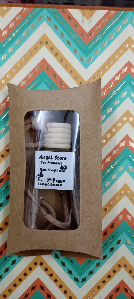 Angel Store Premium Car Hangings |05 ML| Infused With Lavender Essential Oil, Perfect Air Freshener,  Toilets, Room Freshener, Pooja Room, With Glass Bottle & Wooden Diffuser Lid, Last upto 60 Days